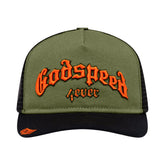 GODSPEED GS Forever Trucker Hat (Olive/Orange) - Gravity NYC